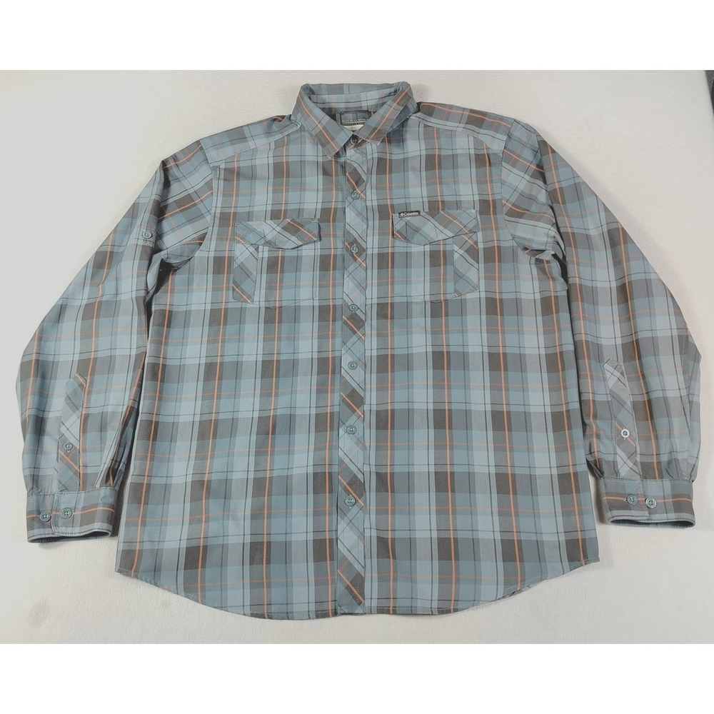 Columbia Shirt Mens Large Blue Plaid Long Sleeve Omni-Wick Gorpcore Hiking